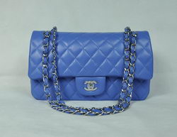 AAA Chanel Classic Flap Bag 1112 Blue Leather Silver Hardware Knockoff